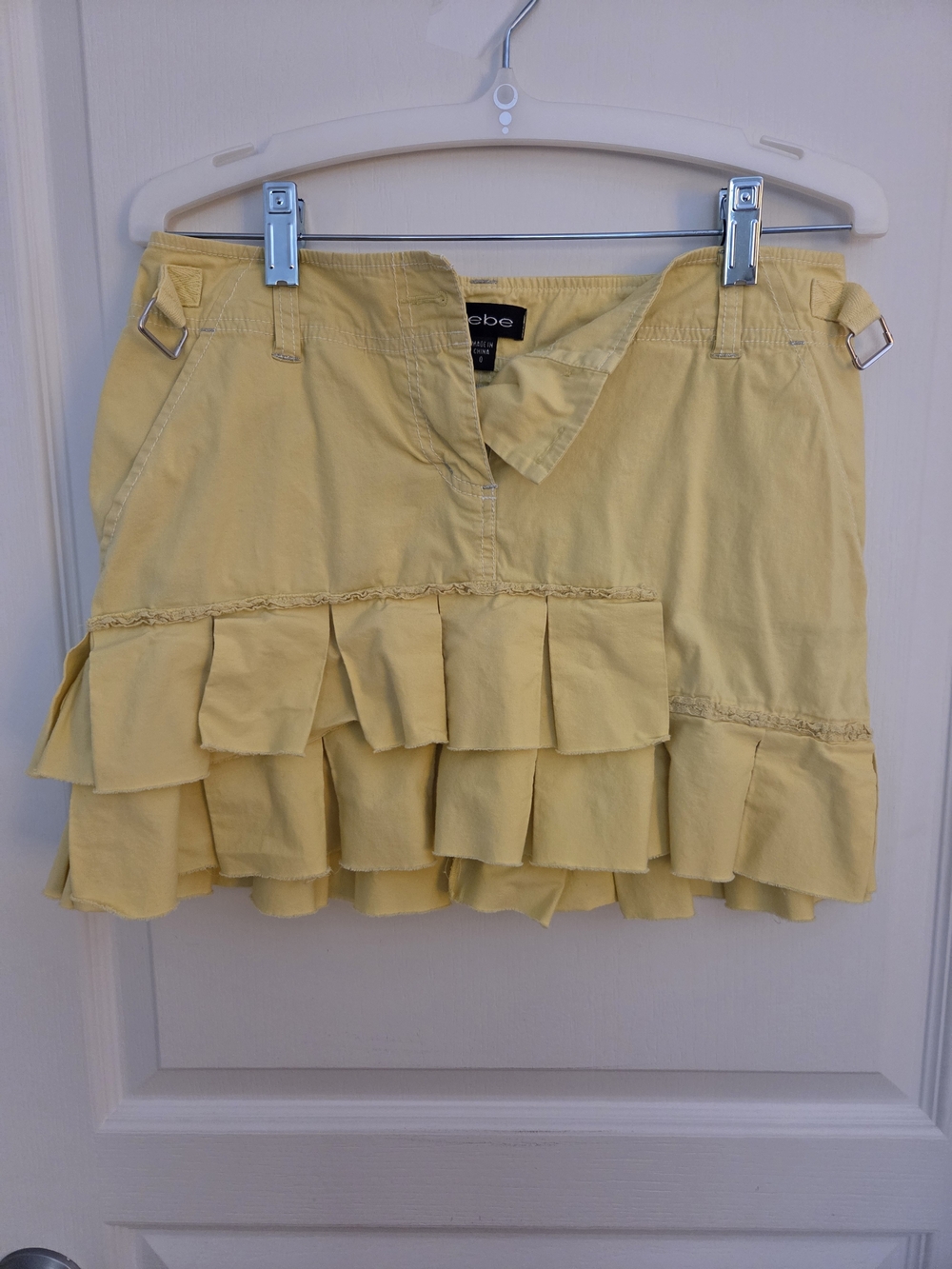 Bebe Lemon Yellow Tiered Ruffle Mini Skirt Vintage